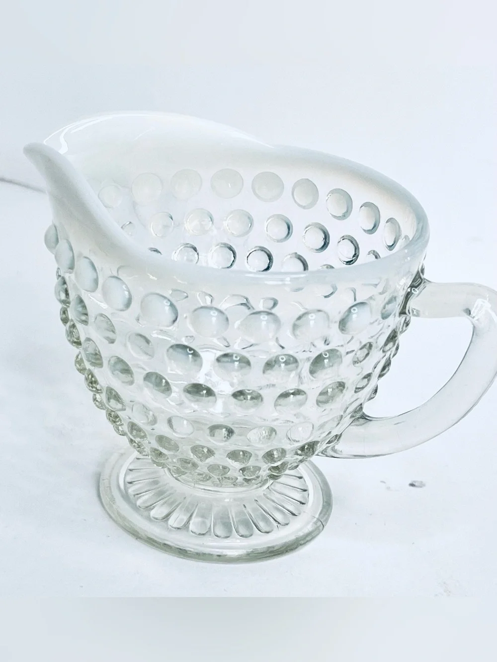 Vintage Anchor Hocking Moonstone Hobnail Opalescent Glass Footed Creamer